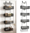 Over The Door Organizer with 4 Adjustable Baskets & Coat Hook, Metal Large Capacity Hanging Door Storage for Bathroom, Bedroom, Kitchen, Pantry & Closet, Black by Dazioter