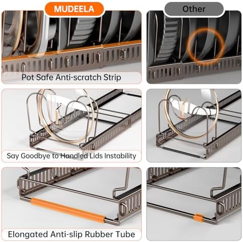 MUDEELA Expandable Pot Pan Lid Organizers inside Cabinet, 12 Divider-Bronze - Image 4
