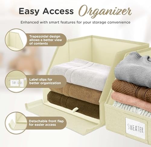 VIVIDECOR Open Front Trapezoid Closet Bins, Closet Storage Organizer for Shelves-Light Beige - Image 3