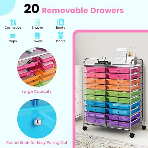 COSTWAY 20-Drawer Rolling Storage Cart, Utility Storage Organizer Cart - Image 4
