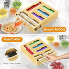 6 in 1 Storage Bag Organizer for Kitchen Drawer, Bamboo Foil and Plastic Wrap Dispenser With Cutter, Food Baggie for Drawer, Plastic Bag for Gallon, Quart, Sandwich, Snack - Image 5