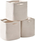ICERZCZ 13 Inch Cube Closet Storage Bins, Woven Cotton Rope Organizer Baskets for Organizing & Shelves, Books, Towels, Clothes, Toys, 13x13x13 in, Off White (Pack of 3) by ICERZCZ