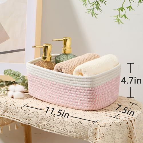 MiniArk Small Storage Baskets for Organizing | Closet Organizer Bins | Shelf Toy Basket | Woven Rope Baskets | Cube Decorative Box | Shallow Basket | 11.5x7.5x4.7” | 4 Packs White Pink - Image 3