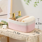 MiniArk Small Storage Baskets for Organizing | Closet Organizer Bins | Shelf Toy Basket | Woven Rope Baskets | Cube Decorative Box | Shallow Basket | 11.5x7.5x4.7” | 4 Packs White Pink - Image 3