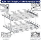 2-Tier Pull Out Cabinet Organizer, 30" W x 21.5" D, Heavy Duty Dual Slide Out Shelves for Wide Base Cabinets, Chrome Wire Basket Drawer for Pots, Pans, Pantry & Cleaning Supplies - Image 5