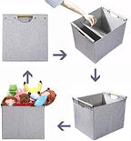 HOONEX Large Foldable Storage Bins, Linen Fabric, 2 Pack, with Wooden Carry Handles and Sturdy Heavy Cardboard, for Home, Office, Car, Nursery, Light Grey - Image 6