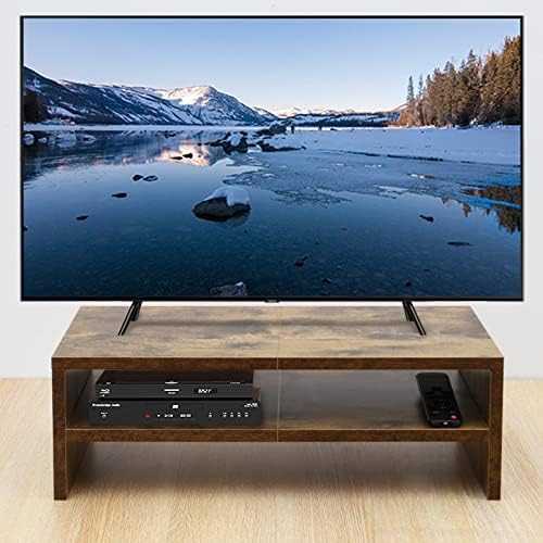 TEAMIX 20 inch Monitor Riser Stand - 2 Tiers, Wood Rustic Desktop Bookshelf - Image 2