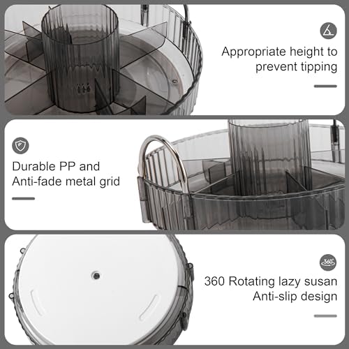 YCIA&DONE 360 Rotating Makeup Organizer and Storage for Vanity Countertop 3 Tiers, High Capacity Cosmetic Skincare Perfume Organizers for Dresser Bathroom Lazy Susan (Smoky Gray) - Image 5