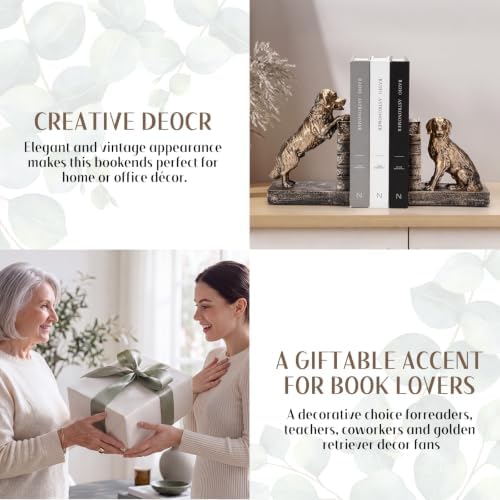 Tatuo 2 Pcs Decorative Golden Brass Dog Bookends for Shelves - Image 6