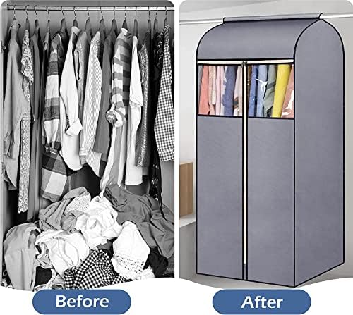 SLEEPING LAMB 60'' Hanging Garment Bags for Closet Storage Sealed Completely Jackets Coats Suits Clothes Rack Cover for Wardrobe with Clear PVC Window, 2 Packs, Grey (Hanging Rod Not Included) - Image 6