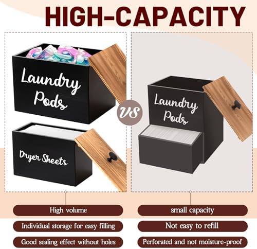 Dandat 3 Pcs Wood Laundry Pods Container Farmhouse Decoration Laundry Room Organization and Storage, Rustic Dryer Sheet Holder Scent Booster Container Set with Scoop(Black) - Image 4