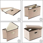 PRANDOM Collapsible Storage Cubes with Lids [3-Pack] Jute Fabric Foldable Storage Boxes Organizer Containers Baskets Bins with Cover for Home Bedroom Closet Office Nursery (14.9x9.8x9.8) - Image 5