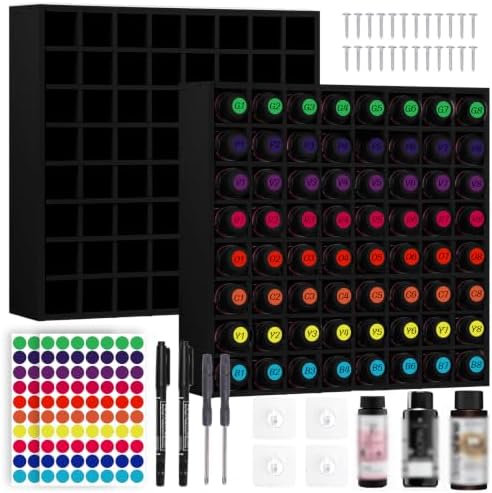 2 Pack of 128 Grids Black Hair Color Organizer for 2oz Shades EQ Wall Mounted Hair Color Rack Stackable Hair Dye Holder Paint Bottle Rack Stand for Salon Decor Lumishine Warhammer Use(2, Black) by SKLENICE