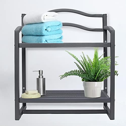 Household Essentials 2-Tier Metal Wall Mount Bathroom Storage Rack, Grey - Image 3