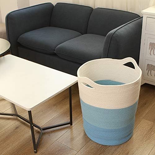 Sea Team Large Woven Cotton Rope Laundry Basket with Handles, 20 x 14 in - Image 2