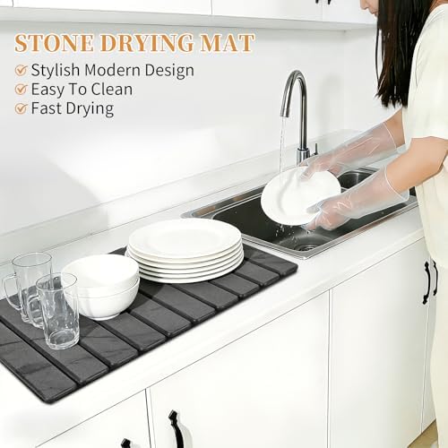Stone Dish Drying Mat for Kitchen - Upgrade Counter Mats Quick Dry - Image 6