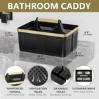 BYUNER Shower Caddy Dorm Men: Plastic Bathroom Caddy Organizer with Handle and Holes, Bath Caddy for College Dorm, Portable Shower Basket Tote for Toiletry, Travel, GYM, Camp Essentials Black/Gold - Image 2