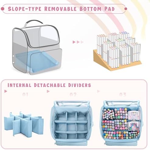 Rexmica Large Marker Organizer Case Storage Bag for 180 Marker Pens, Blue - Image 2
