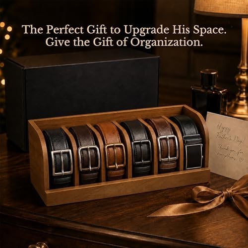 MinBoo Acacia Wood Belt Organizer Box,6 Grids Belt Rack for Closet and Drawer, Belt Storage Organizer and Displayer for Men Women - Image 6