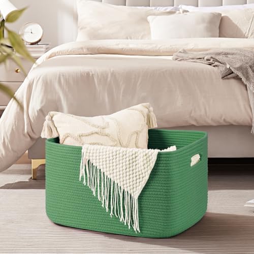 OIAHOMY 75L Large Blanket Basket Woven Storage Basket with Handle Green - Image 4