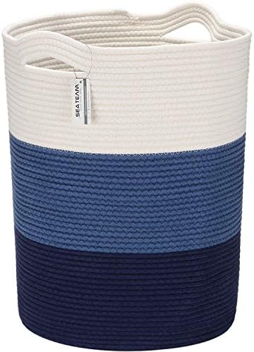Sea Team Large Woven Cotton Rope Laundry Basket with Handles, 20 x 14 in by SeaTeam