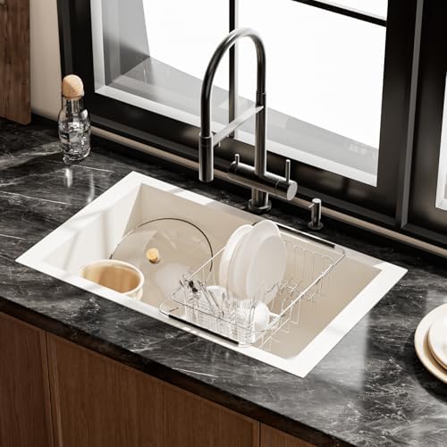 NiuYichee Stainless Steel Dish Drying Rack (15" L X 11" W X 4.1" H), Expandable Drain Rack Over Sink, Dish Drainer Rack in Sink, with Utensil Holder & 4 Hooks Cup Hanger - Image 5