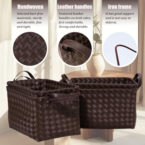 Handwoven Clothes Basket Laundry Hampers Large Wicker Storage Baskets for Shelves Blankets Closet Storage Bins Car Bedroom Bathroom Organizers and Storage Bath (Pack of 4, Espresso color) - Image 2