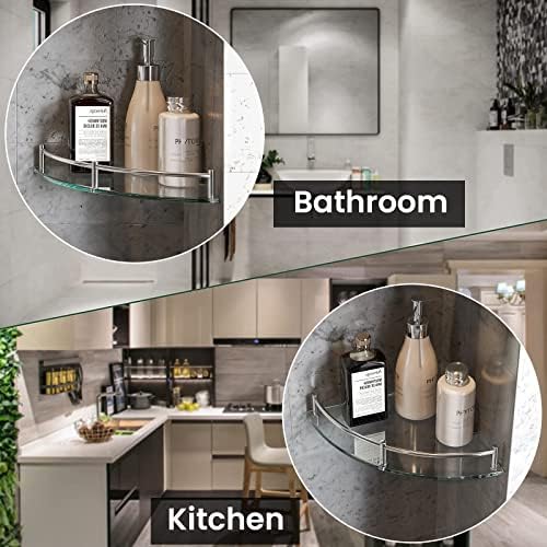 Glass Corner Shelves Tempered Bathroom Eestantes para Baños with Rail Wall Mounted Drill Hole for Corner Shower Shelf for Inside Shower 2 Pack（Sliver） - Image 3