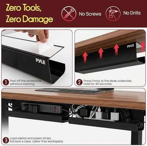 Pyle 2-Pack 17" Under Desk Cable Management Tray, Under Desk Cable Organizer with Adhesive Mount, Wire Management Under Desk for Home Office & Gaming Setup, Durable Plastic, 20 lb Capacity, Black - Image 3