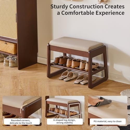 Aibiju Shoe Rack Bench with Cushion, 2 Tiers Wood Shoe Bench with Flip-Top Storage, 23.62in Shoe Rack for Entryway, Hallway, Walnut Color YD-WD060B - Image 4