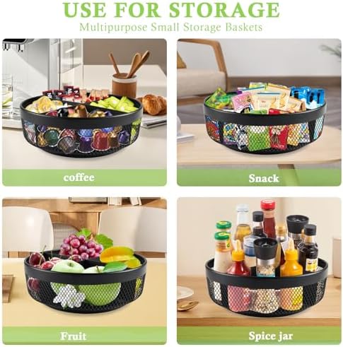 Snack Organizer for Countertop, Metal Turntable Organizer with Divider, 4 Compartment Snack Storage Spinning Snack Tray, Lazy Susan Snack Spinner for Snack Bar Organizer Pantry Storage-Black - Image 6