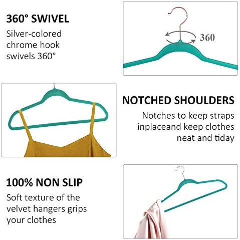 VECELO Premium Velvet Clothes Hangers Suit Heavy Duty (50 Pack)-Non Slip & Space-Saving with 6 Finger Clips & 2Tie Rack Excellent for Men and Women,Light Teal - Image 4