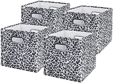 ANMINY Leopard Cheetah Print Storage Cubes Bins, Velvet, Gray, 11Inch 4PCS - Image 6