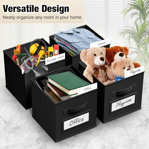 Teenyyou 10 Pack Fabric Storage Cubes 11 Inch Collapsible Cube Bins with Label Window & Handle Foldable Organizers Baskets for Shelf Closet Nursery Kids Room Clothes Book Toy(Black) - Image 4