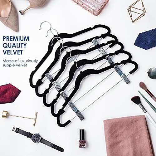 TIMMY 30 Pack Velvet Pants Hangers with Adjustable Clips, Black, Non-Slip - Image 6
