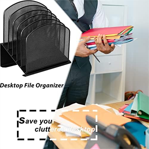 Desktop File Organizers 2 Pack Inclined Document Holders 5 Section Office Supplies Mesh Vertical File Sorters Metal File Storages (2) - Image 6