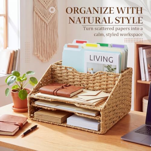 RattanView Desk File Organizer, Woven Mail Organizer Countertop, Paper Rope - Image 5