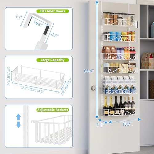 6-Tier Over Door Pantry Rack, Heavy Duty Storage Shelf for Laundry - Image 2