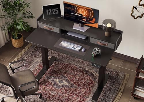 Claiks Standing Desk with Drawers & Wheels, 2 Height Shelf 40" Black - Image 2