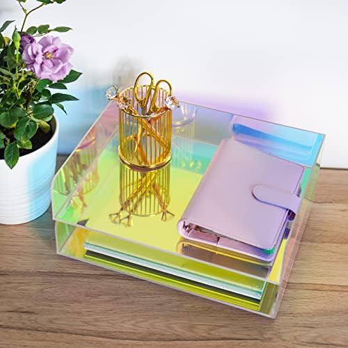 2-Tier Letter Tray Stackable Acrylic Desk Organizer File Holder - Image 5