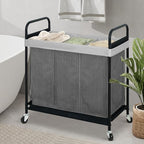STO STO Laundry Hamper 3 Section, 120L Rolling Laundry Sorter Cart with Removable and Washable Liner Bag, Clothes Hamper with Wheels and Metal Handle for Laundry Room and Bedroom, Gray - Image 3