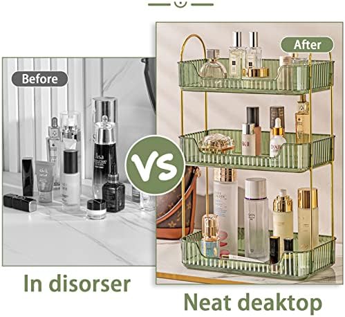 shuang qing 3 Tier Bathroom Counter Organizer Countertop Storage, Cosmetics Skincare Shelf Organizer, Makeup Organizer Perfume for Dresser Vanity Tray, Spice Rack Organizer for Kitchen - Green - Image 5