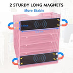 EASEPRES Magnetic 5 Pocket Mesh Hanging File Organizer, Wall Mounted Mail Paper Document Folder Holder, Clipboard Storage Organization Magazine Rack with Nametag Label for Office Home School, Pink - Image 2