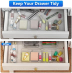 4 Pcs Expandable Drawer Organizer, Adjustable Desk Drawer Organizer with Dividers, 4-Sizes Plastic Storage Bins for Makeup, Kitchen, Bathroom Vanity, Office & Gadgets Drawer - Image 2