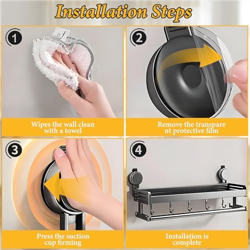 Suction Cup Shower Caddy, 1 Pack Shower Shelves for Inside Shower No Drilling,Large Capacity Removable Bathroom Shelf Storage Rack (50cm-With Pole) - Image 5