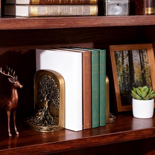 Resin Tree of Life Bookends Set, 2Pcs Decorative Non-Skid Book Ends for Heavy Books, Shelves, Bookcase or Desk - Antique Bronze Color Home Décor Gift, Library and Office Decor - Image 5