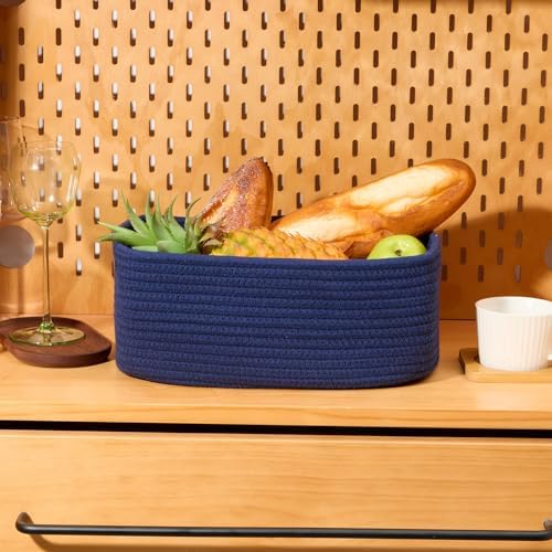 MiniArk Small Storage Baskets for Organizing | Closet Organizer Bins | Shelf Toy Basket | Woven Rope Baskets | Cube Decorative Box | Shallow Basket | 13x8.5x5.1” | 3 Packs Navy Blue - Image 5