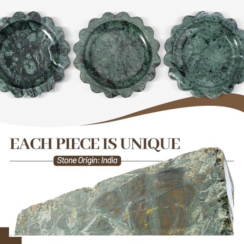 Koville 5.51" Scalloped Marble Tray, Round Stone Jewelry Trinket Dish for Ring, Natural Small Marble Tray for Bathroom Kitchen Dresser Countertop, Decorative Candle Tray(Green) - Image 3
