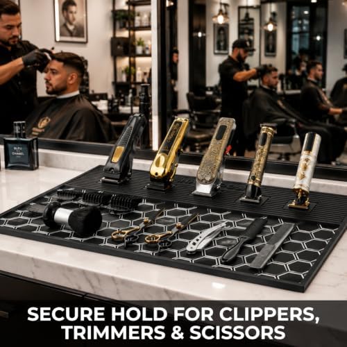 Magnetic Barber Mat, Extra Large 24" x 14" Professional Barber Station Organizer, Hex Grip Non Slip Rubber Mat with 5 Built-In Magnets for Clippers, Trimmers, Shears & Hair Stylist Tools - Image 3