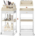 Makeup Organizer Cart, Removable Display Case, White and Natural by SimpleandNeatLife